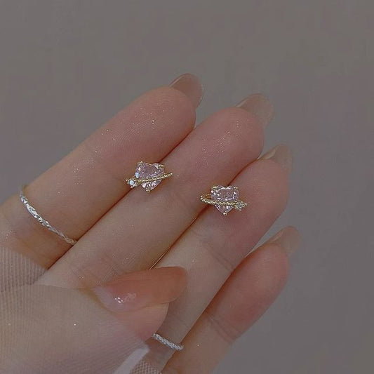 Earring Silver Planet Sterling Heart Rhinestone Stud