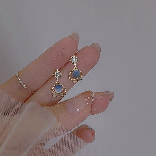 Planet Stone Cat Star Faux Eye Earring Rhinestone Alloy Drop