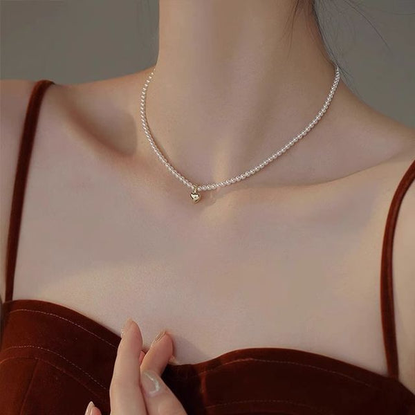 Heart Faux Pearl Choker Pendant FashionChic