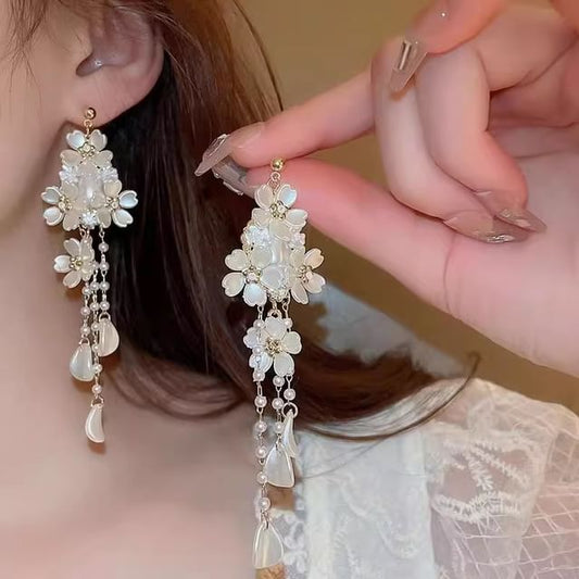 Floral Pearl Faux Chandelier Earring Alloy FashionChic