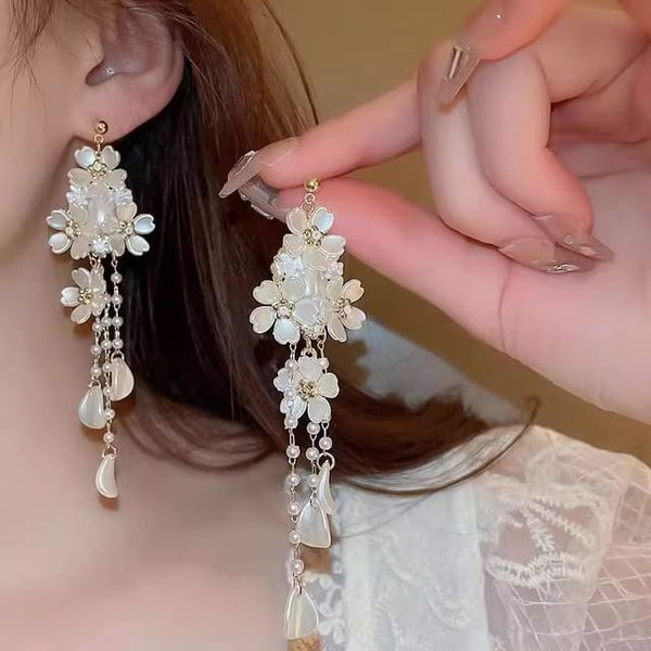 Floral Pearl Faux Chandelier Earring Alloy FashionChic