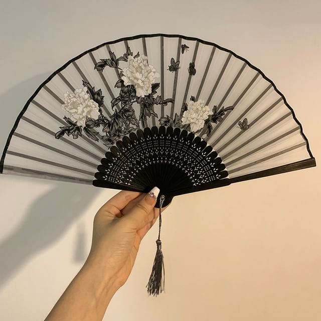 Foldable (Various Hand Designs) Floral Fan Fabric FashionChic