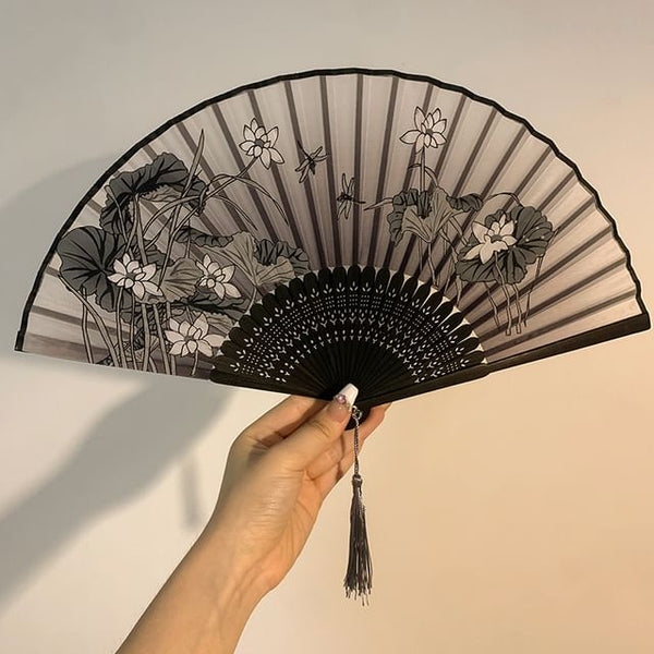 Foldable (Various Hand Designs) Floral Fan Fabric FashionChic