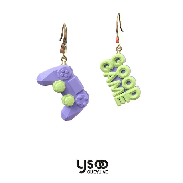 Clip-On Lettering Drop Asymmetrical Earring / Cuff Ear Gamepad FashionChic