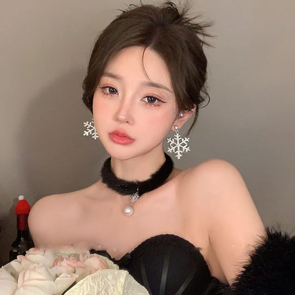 Chandelier Christmas Drop Choker Set Tree Snowflake Fluffy / Earring Bracelet FashionChic