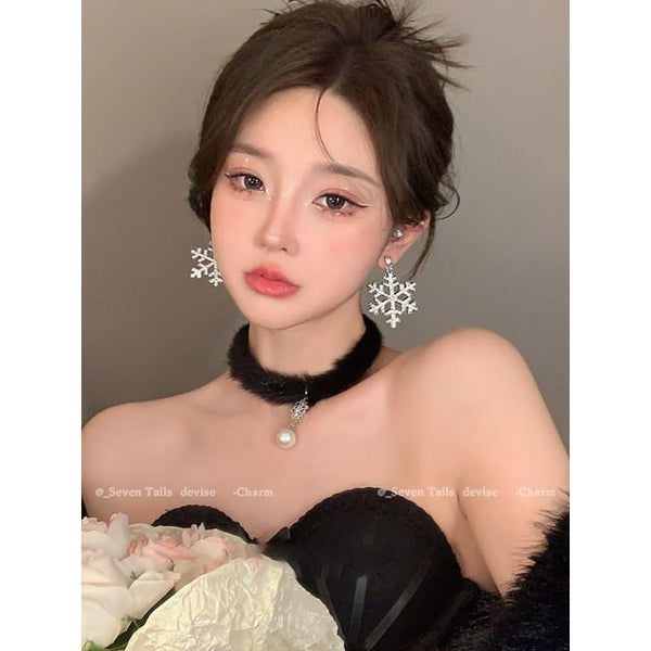 Chandelier Christmas Drop Choker Set Tree Snowflake Fluffy / Earring Bracelet FashionChic