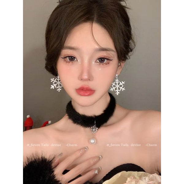 Chandelier Christmas Drop Choker Set Tree Snowflake Fluffy / Earring Bracelet FashionChic