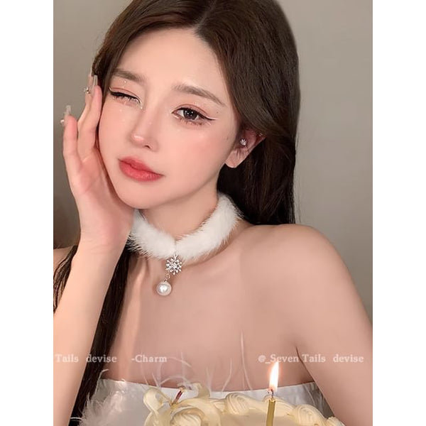 Chandelier Christmas Drop Choker Set Tree Snowflake Fluffy / Earring Bracelet FashionChic