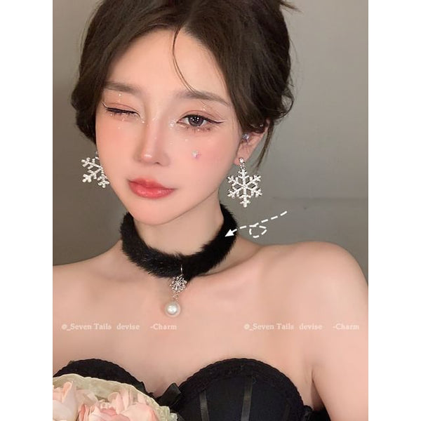 Chandelier Christmas Drop Choker Set Tree Snowflake Fluffy / Earring Bracelet FashionChic