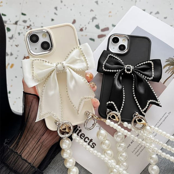Phone Bow Faux Case Lanyard Pearl FashionChic