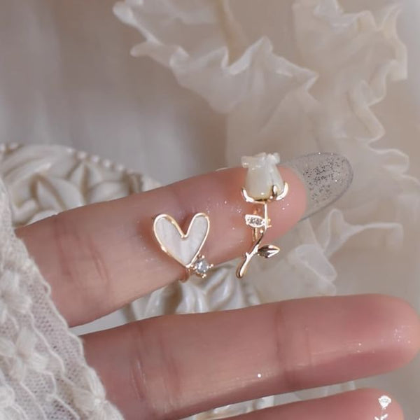 Earring Alloy Rose Asymmetrical Heart Rhinestone Stud FashionChic