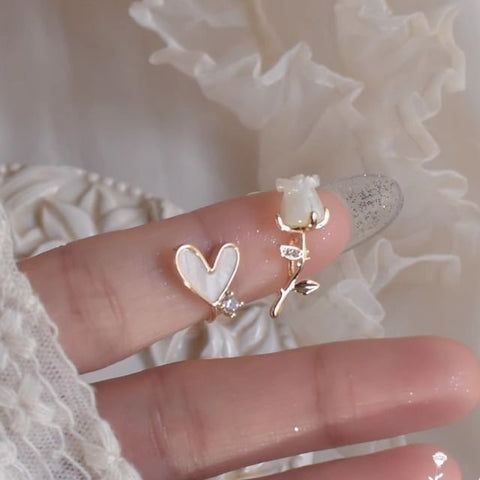 Earring Alloy Rose Asymmetrical Heart Rhinestone Stud FashionChic