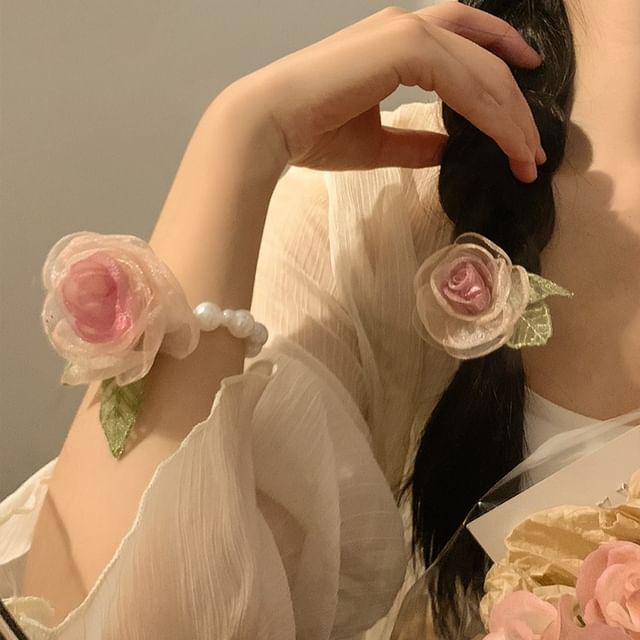 (Various / Designs) Tie Scrunchie Hair Pearl Clip Mesh Rose Faux FashionChic