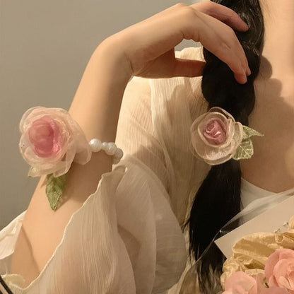(Various / Designs) Tie Scrunchie Hair Pearl Clip Mesh Rose Faux FashionChic