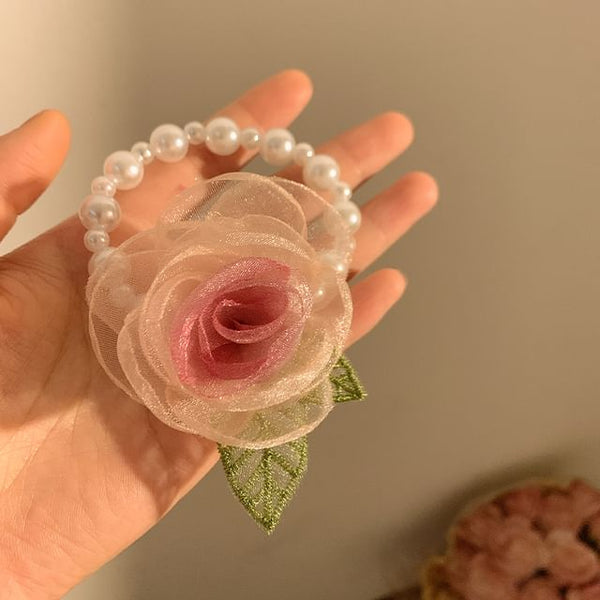 (Various / Designs) Tie Scrunchie Hair Pearl Clip Mesh Rose Faux FashionChic