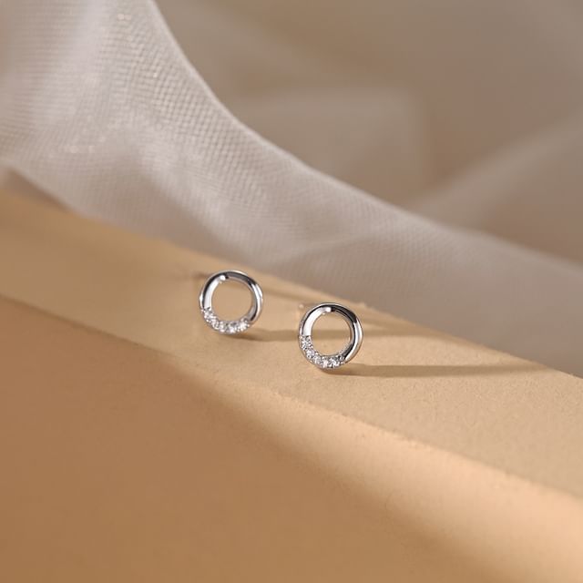 Silver (Various Sterling Geometric Earring Designs) Rhinestone Stud FashionChic