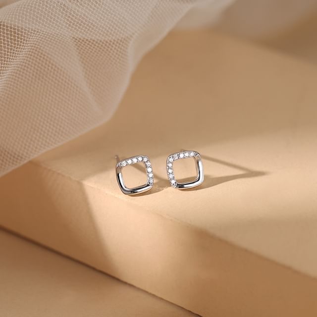 Silver (Various Sterling Geometric Earring Designs) Rhinestone Stud FashionChic