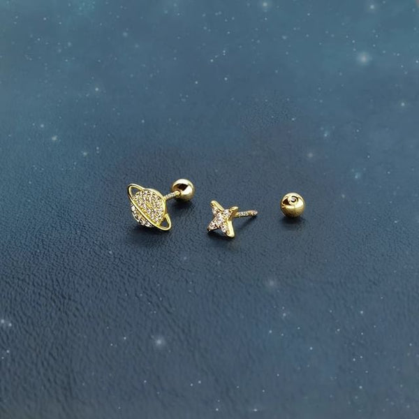 Star Asymmetrical Rhinestone Earring Silver Sterling Barbell FashionChic