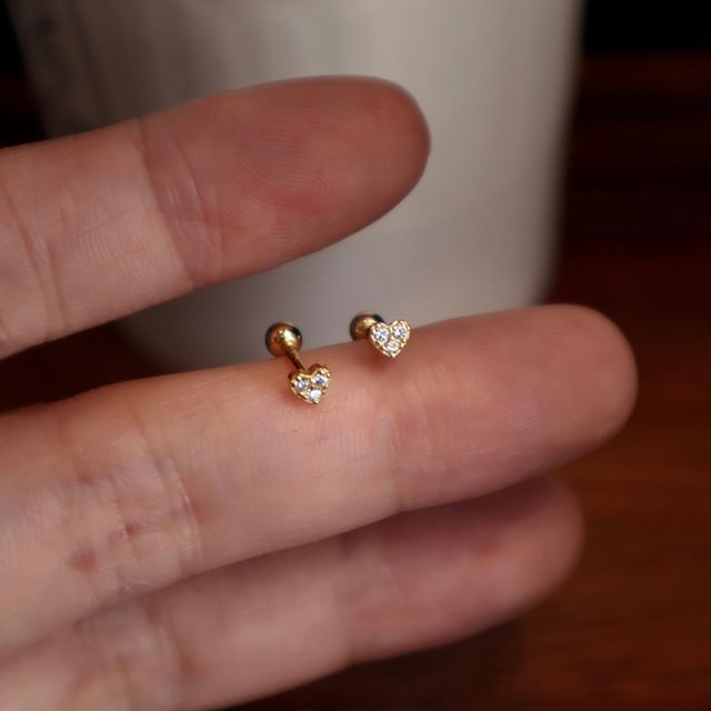 Rhinestone Earring Silver Barbell Sterling Heart FashionChic