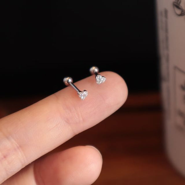 Rhinestone Earring Silver Barbell Sterling Heart FashionChic