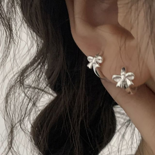 Huggie Bow Silver Earring Sterling FashionChic