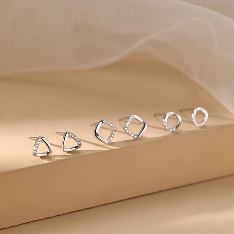 Silver (Various Sterling Geometric Earring Designs) Rhinestone Stud FashionChic