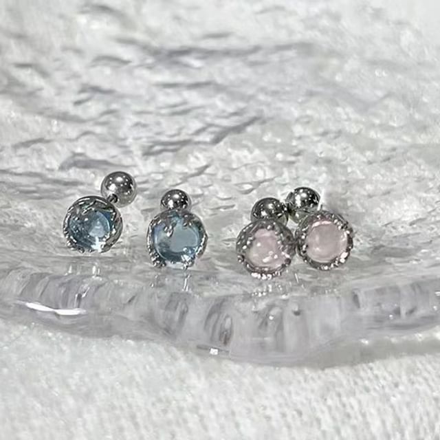 Faux Earring Gemstone Barbell Sterling Silver FashionChic