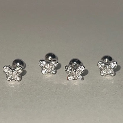Earring Rhinestone Barbell Silver Sterling Butterfly FashionChic