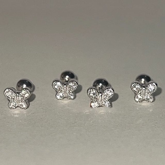 Earring Rhinestone Barbell Silver Sterling Butterfly FashionChic