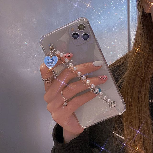 Faux Case Phone Strap Pearl Heart FashionChic