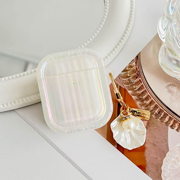 Shell White Pearl With Skin Texture / Pro Earphone Stripe Case AirPods Charm FashionChic