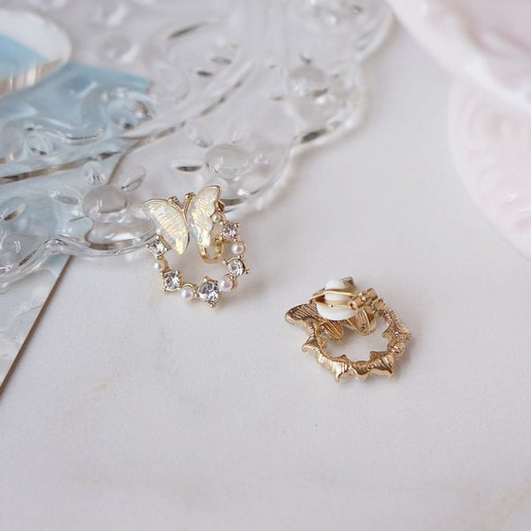 Rhinestone Faux Stud Alloy Pearl Butterfly Earring FashionChic