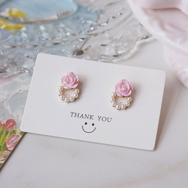 Alloy Floral Faux Pearl Stud Earring FashionChic