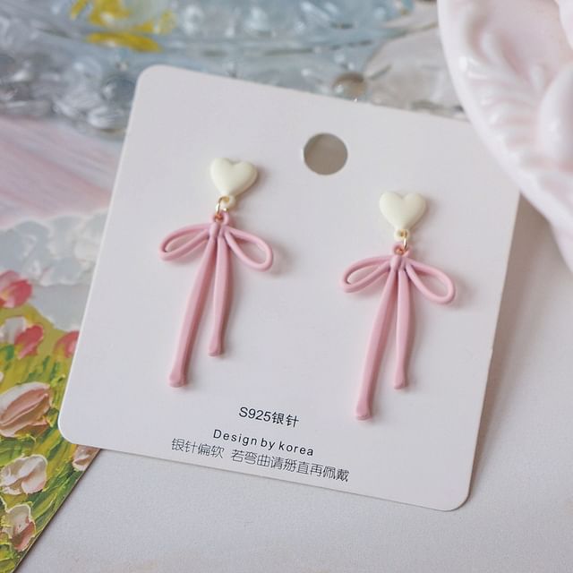 Bow Alloy Heart Drop Earring FashionChic
