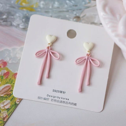Bow Alloy Heart Drop Earring FashionChic