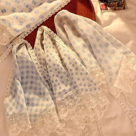 Lace Plaid Scarf Triangle Designs) Head (Various Trim FashionChic