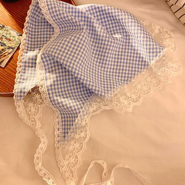 Lace Plaid Scarf Triangle Designs) Head (Various Trim FashionChic