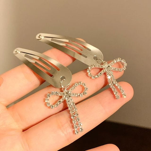 / Hair Alloy Set Bow Clip Rhinestone FashionChic