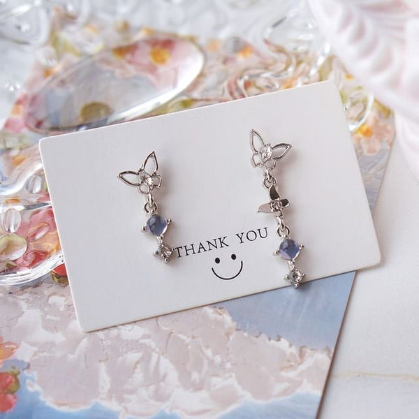 Alloy Butterfly Earring Asymmetrical Crystal Faux Dangle FashionChic