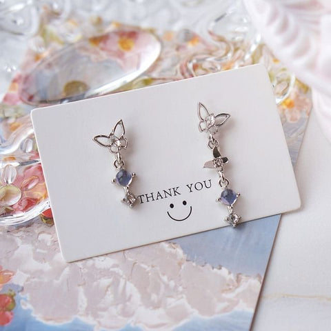 Alloy Butterfly Earring Asymmetrical Crystal Faux Dangle FashionChic