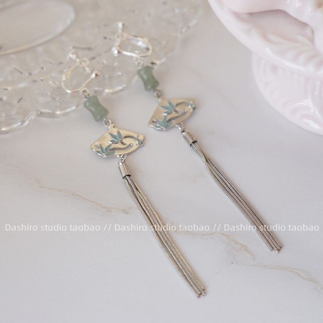 Gemstone Faux Earring Alloy Fan Dangle FashionChic