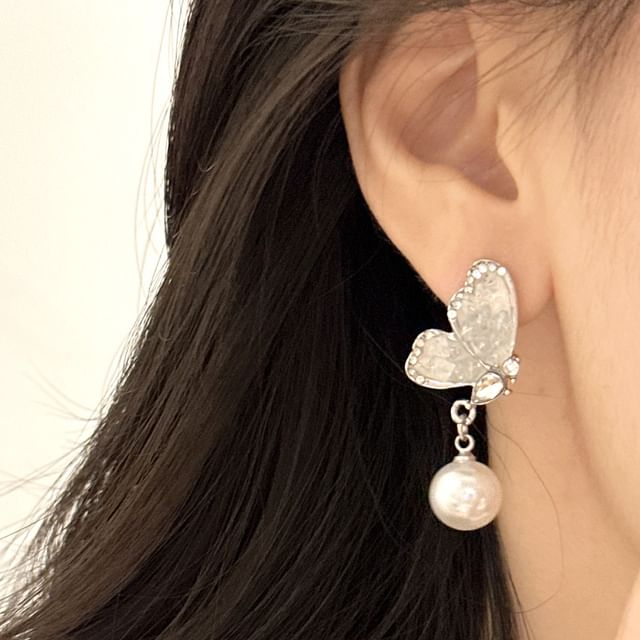 Pearl Floral Crystal / Faux Drop Alloy Earring Butterfly FashionChic