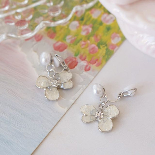 Pearl Floral Crystal / Faux Drop Alloy Earring Butterfly FashionChic