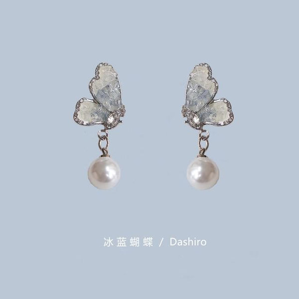 Pearl Floral Crystal / Faux Drop Alloy Earring Butterfly FashionChic