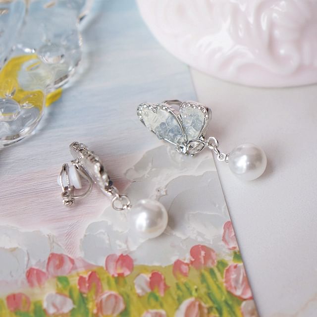 Pearl Floral Crystal / Faux Drop Alloy Earring Butterfly FashionChic