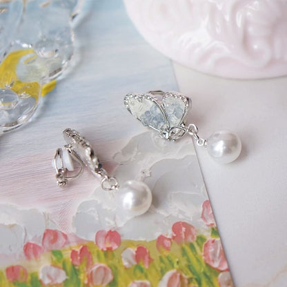 Pearl Floral Crystal / Faux Drop Alloy Earring Butterfly FashionChic