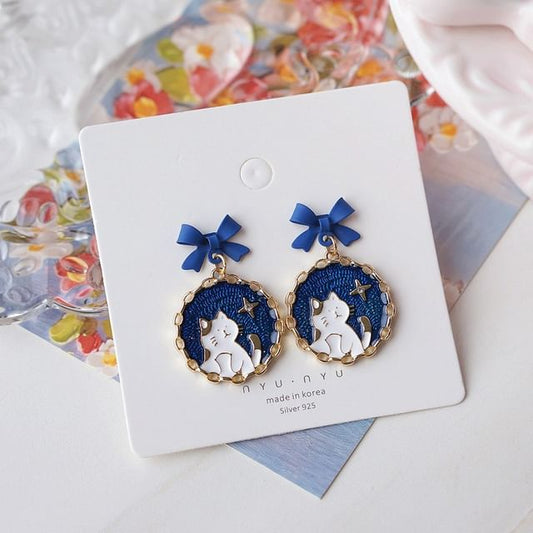 Bow Earring / Cat Enamel On Drop Clip