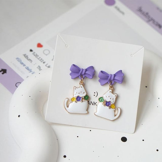 Drop On Clip / Bow Cat Earring