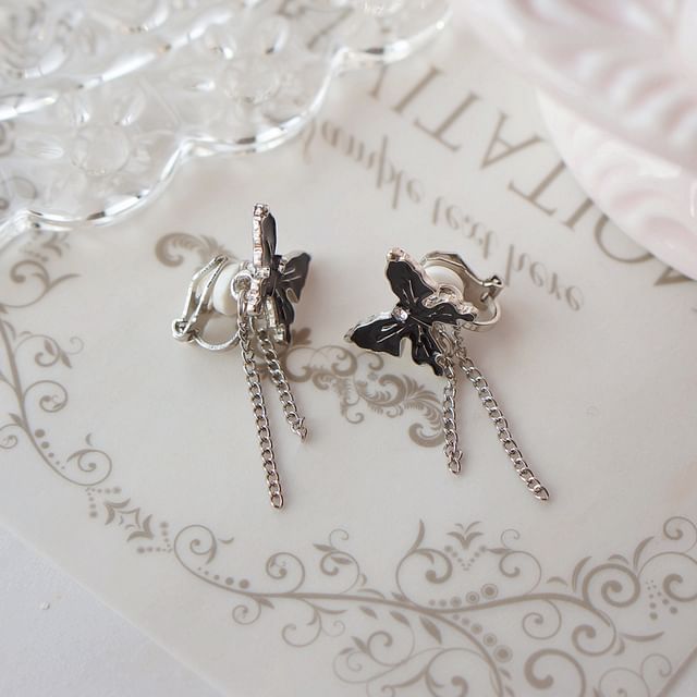 / Drop Clip Earring On Butterfly Enamel FashionChic
