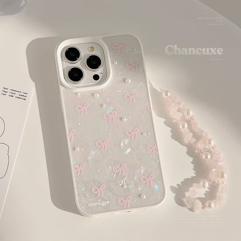 Faux Strap / Adhesive Set Bow Phone Pearl Case Decoration FashionChic